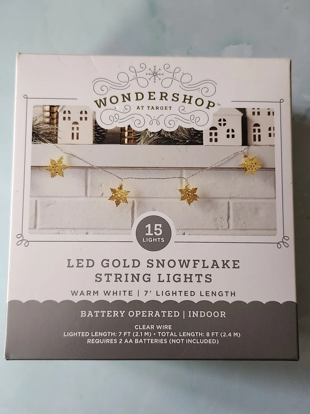 Wondershop Gold Snowflake String Lights - Warm White LEDs NWOT